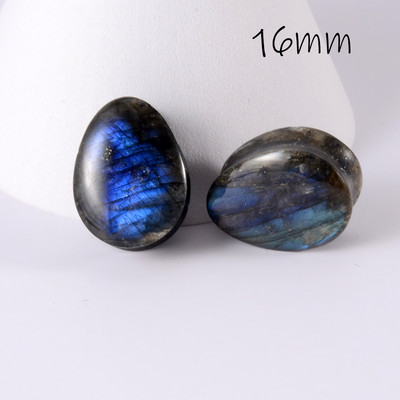 1 pereche de picături de piatră de labradorit, dopuri pentru tunel de carne pentru ureche, dop evazat, expansor de piatră strălucitoare, tub piercing pentru corp, lobi, bijuterii