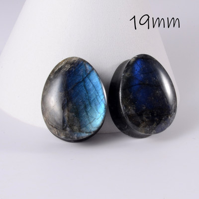 1 pereche de picături de piatră de labradorit, dopuri pentru tunel de carne pentru ureche, dop evazat, expansor de piatră strălucitoare, tub piercing pentru corp, lobi, bijuterii