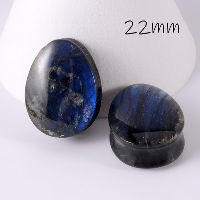 1 pereche de picături de piatră de labradorit, dopuri pentru tunel de carne pentru ureche, dop evazat, expansor de piatră strălucitoare, tub piercing pentru corp, lobi, bijuterii