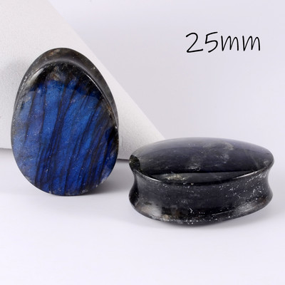 1 pereche de picături de piatră de labradorit, dopuri pentru tunel de carne pentru ureche, dop evazat, expansor de piatră strălucitoare, tub piercing pentru corp, lobi, bijuterii