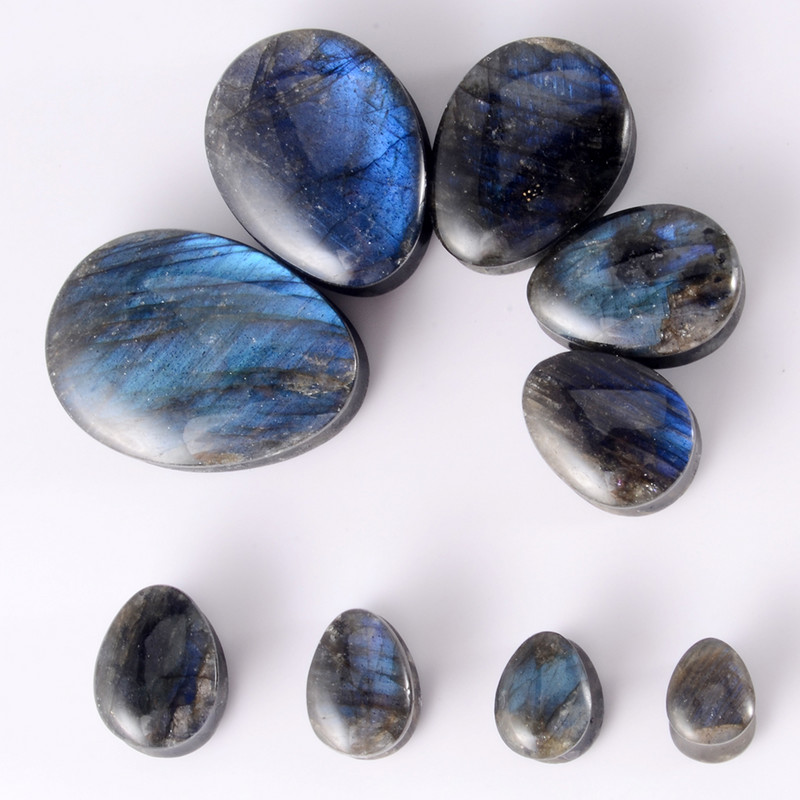 1 pereche de picături de piatră de labradorit, dopuri pentru tunel de carne pentru ureche, dop evazat, expansor de piatră strălucitoare, tub piercing pentru corp, lobi, bijuterii