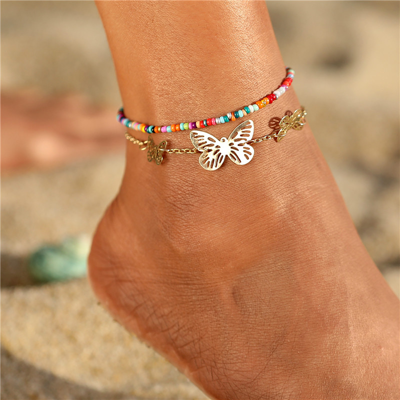 17KM boeme colorate margele mărgele gleznele pentru femei vară ocean plajă handmade fluture gleznă brăţară picior picior bijuterii