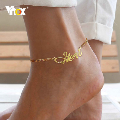 Bijuterii pentru picioare Vnox cu nume personalizat, lanț din oțel inoxidabil Personalizați glezne pentru femei bărbați, accesoriu pentru cadou de plajă boem
