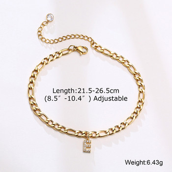 Vnox Bling AZ Initial Charm Women Glezen, Solid Gold Color Stainless Steel Figaro Chain Chic Letters Alphabet Крак Верига за глезена