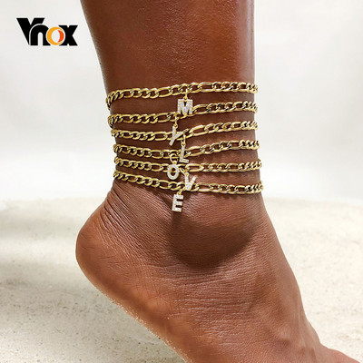 Vnox Bling AZ Initial Charm női bokalánc, tömör arany színű, rozsdamentes acél Figaro lánc elegáns betűkkel ábécé láb bokalánc