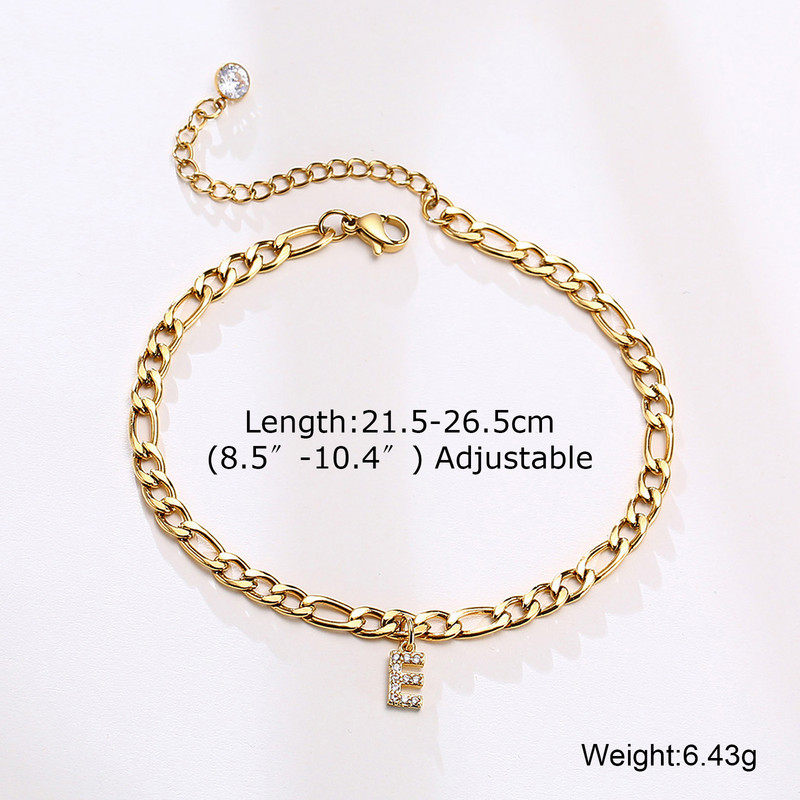Vnox Bling AZ Initial Charm női bokalánc, tömör arany színű, rozsdamentes acél Figaro lánc elegáns betűkkel ábécé láb bokalánc