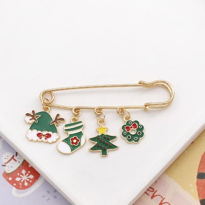 Broșă de Crăciun Fericit Pom de Crăciun Mănușă de Moș Crăciun Șosetă Om de zăpadă Cerb Lanț fulg de nea ciucuri Ace mari pentru bijuterii pentru petrecere
