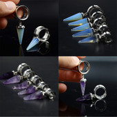 PERECHE de dopuri pentru urechi duble evazate din piatră organică de opal atârnând dopuri de urechi interioare, tuneluri, expansor, targă, piercing pentru corp, bijuterii