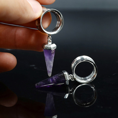 PERECHE de dopuri pentru urechi duble evazate din piatră organică de opal atârnând dopuri de urechi interioare, tuneluri, expansor, targă, piercing pentru corp, bijuterii