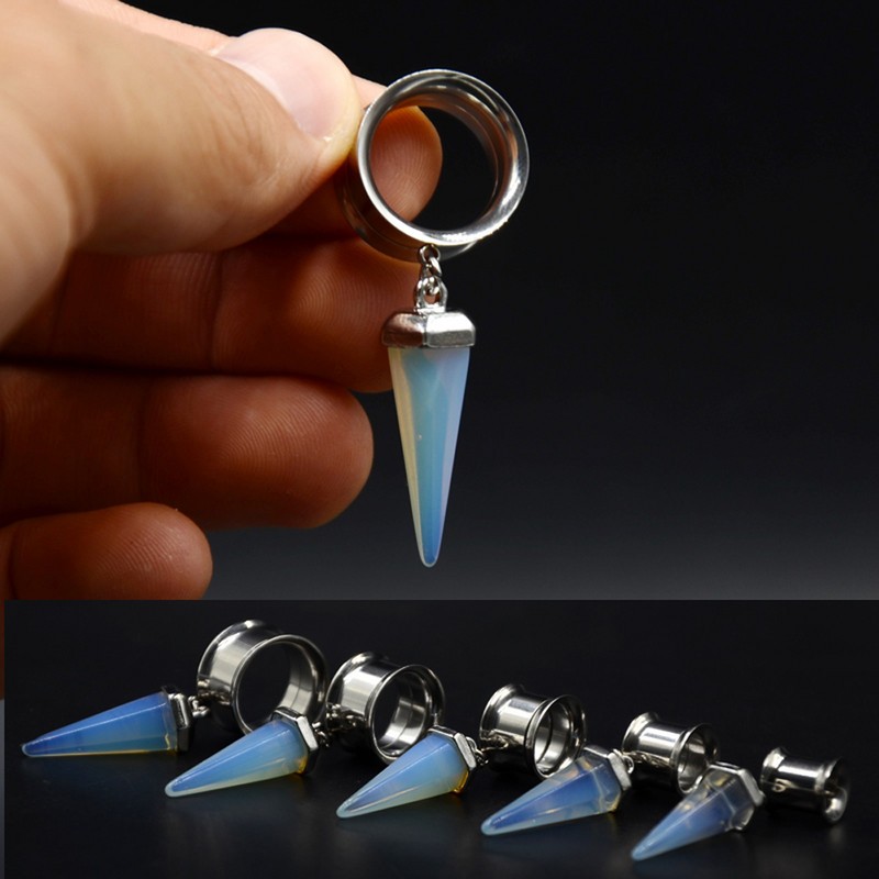 PERECHE de dopuri pentru urechi duble evazate din piatră organică de opal atârnând dopuri de urechi interioare, tuneluri, expansor, targă, piercing pentru corp, bijuterii