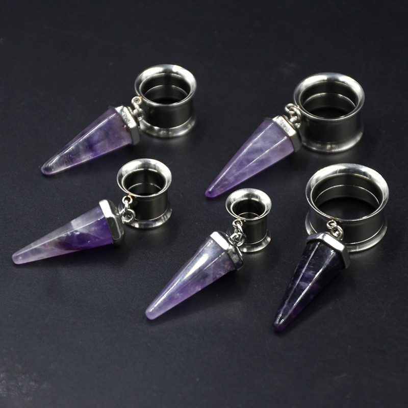 PERECHE de dopuri pentru urechi duble evazate din piatră organică de opal atârnând dopuri de urechi interioare, tuneluri, expansor, targă, piercing pentru corp, bijuterii