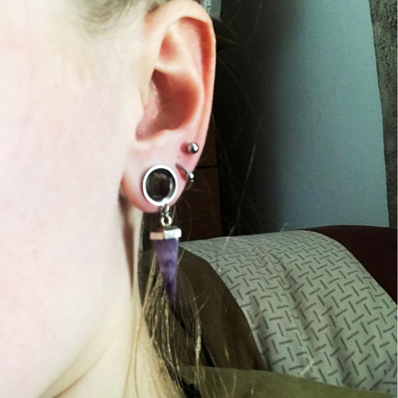 PERECHE de dopuri pentru urechi duble evazate din piatră organică de opal atârnând dopuri de urechi interioare, tuneluri, expansor, targă, piercing pentru corp, bijuterii