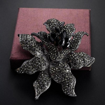 Винтидж брошки с инкрустирани кристали Черна роза за жени Темперамент Универсален пуловер Рокля Корсаж Брошка Аксесоари