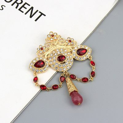 Καρφίτσα Neovisson Luxuriant Bohemia Crown για ντελικάτη γυναίκα Χρυσό Χρώμα Κρυστάλλινο Μαροκινό Δώρο Γάμου Γάμου