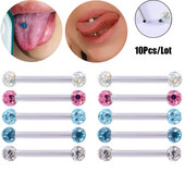 10 buc Never Fall Out Cristal Epoxidic 14G Știfturi Inele pentru mamelon Piercing Anti-alergic Oțel chirurgical Limbă Inel Barbell Bijuterii pentru corp