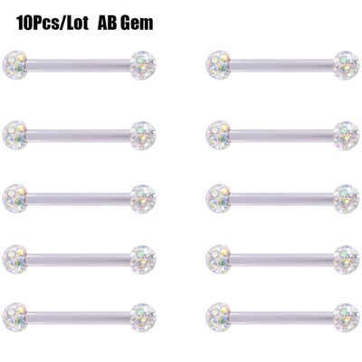 10 buc Never Fall Out Cristal Epoxidic 14G Știfturi Inele pentru mamelon Piercing Anti-alergic Oțel chirurgical Limbă Inel Barbell Bijuterii pentru corp