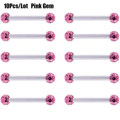 10 buc Never Fall Out Cristal Epoxidic 14G Știfturi Inele pentru mamelon Piercing Anti-alergic Oțel chirurgical Limbă Inel Barbell Bijuterii pentru corp