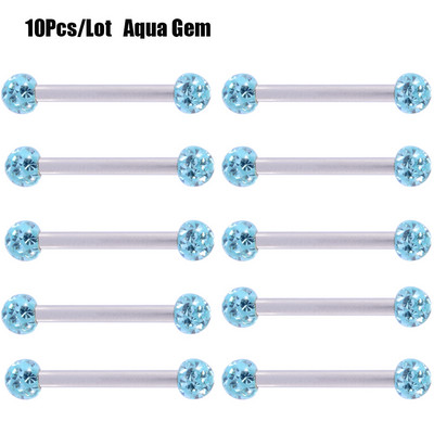 10 buc Never Fall Out Cristal Epoxidic 14G Știfturi Inele pentru mamelon Piercing Anti-alergic Oțel chirurgical Limbă Inel Barbell Bijuterii pentru corp