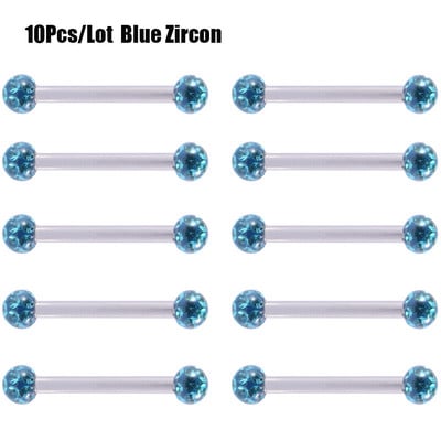 10 buc Never Fall Out Cristal Epoxidic 14G Știfturi Inele pentru mamelon Piercing Anti-alergic Oțel chirurgical Limbă Inel Barbell Bijuterii pentru corp