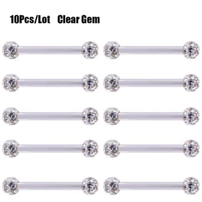 10 buc Never Fall Out Cristal Epoxidic 14G Știfturi Inele pentru mamelon Piercing Anti-alergic Oțel chirurgical Limbă Inel Barbell Bijuterii pentru corp