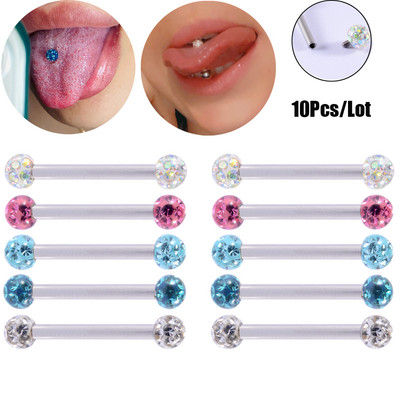 10 buc Never Fall Out Cristal Epoxidic 14G Știfturi Inele pentru mamelon Piercing Anti-alergic Oțel chirurgical Limbă Inel Barbell Bijuterii pentru corp