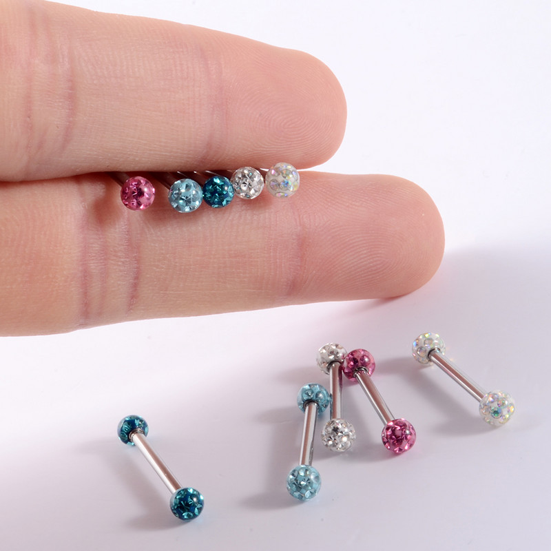 10 buc Never Fall Out Cristal Epoxidic 14G Știfturi Inele pentru mamelon Piercing Anti-alergic Oțel chirurgical Limbă Inel Barbell Bijuterii pentru corp