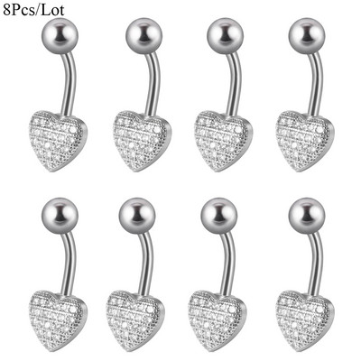 8 buc. Comerț cu ridicata Moon Dangling Buric Inele CZ Gem Flower Bea Navel Bar Piercing Cercei Bijuterii pentru corp pentru plajă