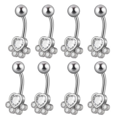 8 buc. Comerț cu ridicata Moon Dangling Buric Inele CZ Gem Flower Bea Navel Bar Piercing Cercei Bijuterii pentru corp pentru plajă