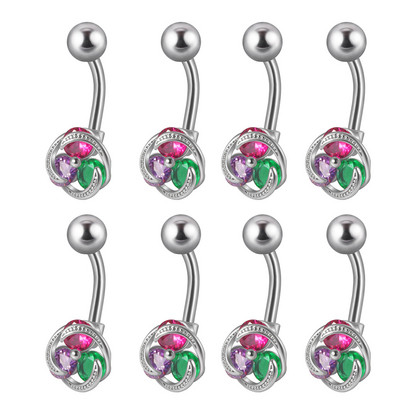 8 buc. Comerț cu ridicata Moon Dangling Buric Inele CZ Gem Flower Bea Navel Bar Piercing Cercei Bijuterii pentru corp pentru plajă