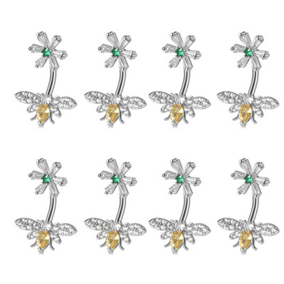 8 buc. Comerț cu ridicata Moon Dangling Buric Inele CZ Gem Flower Bea Navel Bar Piercing Cercei Bijuterii pentru corp pentru plajă