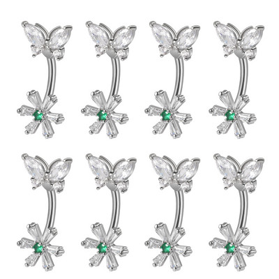 8 buc. Comerț cu ridicata Moon Dangling Buric Inele CZ Gem Flower Bea Navel Bar Piercing Cercei Bijuterii pentru corp pentru plajă