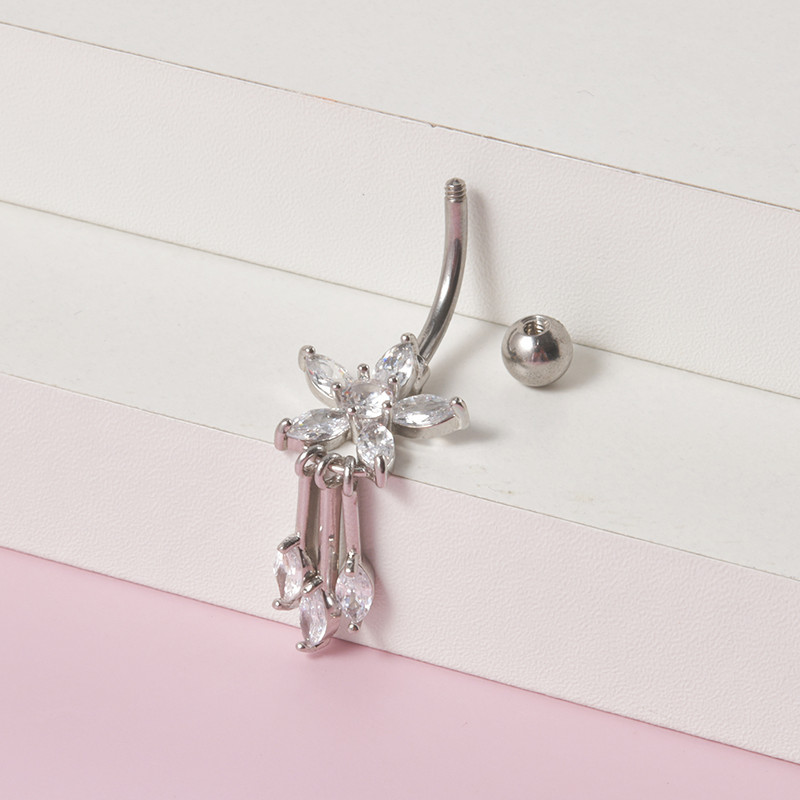 8 buc. Comerț cu ridicata Moon Dangling Buric Inele CZ Gem Flower Bea Navel Bar Piercing Cercei Bijuterii pentru corp pentru plajă