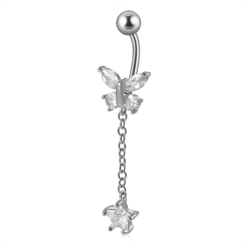 8 buc. Comerț cu ridicata Moon Dangling Buric Inele CZ Gem Flower Bea Navel Bar Piercing Cercei Bijuterii pentru corp pentru plajă
