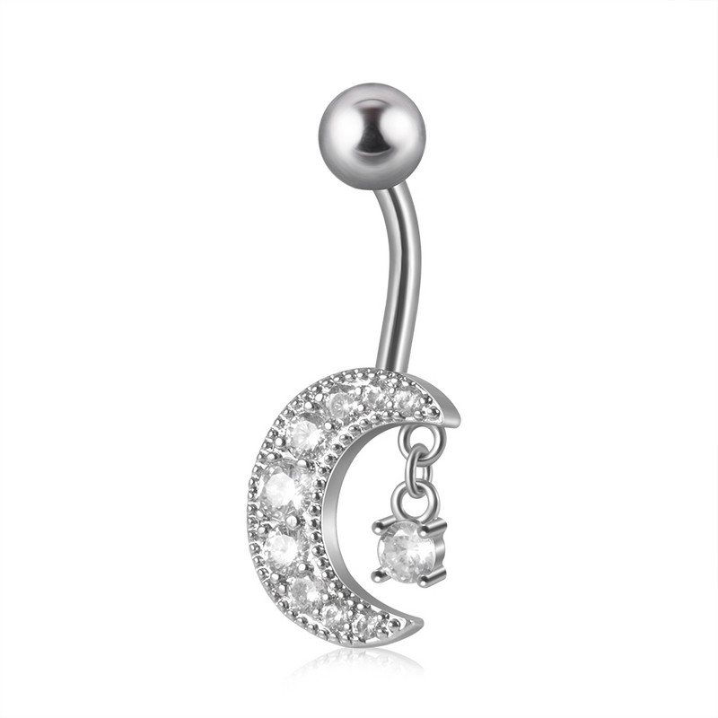8 buc. Comerț cu ridicata Moon Dangling Buric Inele CZ Gem Flower Bea Navel Bar Piercing Cercei Bijuterii pentru corp pentru plajă