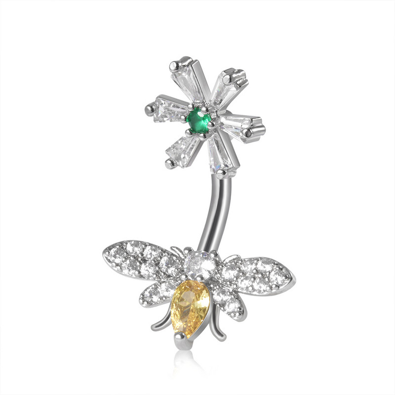 8 buc. Comerț cu ridicata Moon Dangling Buric Inele CZ Gem Flower Bea Navel Bar Piercing Cercei Bijuterii pentru corp pentru plajă