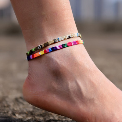 Kézzel készített Boho etnikai bokalánc, kézzel készített Farbic kötéllánc láb boka nőknek nyári strandláb ékszerek