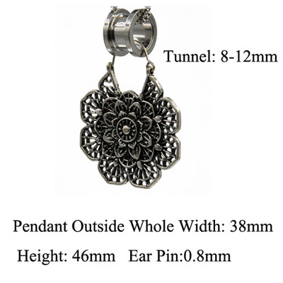 PERECHE Cercei cu cerc cu flori din alamă albă tribală Mandala florală Tunel pentru urechi Expander Vintage Plug pentru targă pentru ureche Bijuterii piercing pentru corp