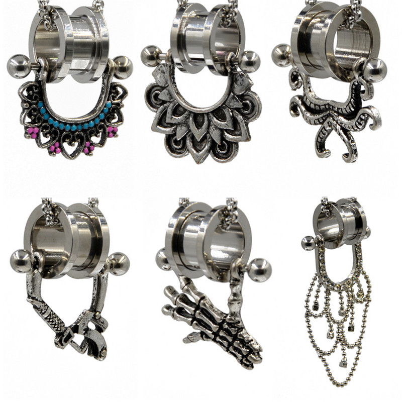 PERECHE Cercei cu cerc cu flori din alamă albă tribală Mandala florală Tunel pentru urechi Expander Vintage Plug pentru targă pentru ureche Bijuterii piercing pentru corp