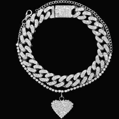 Flatfoosie 2Pcs Fashion Bling Crystal Heart Cuban Link Anklets Set za žene Iced Out Kubanski lanac Narukvica za gležanj Hip Hop nakit