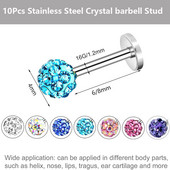 10 ks Whoslae 16 Gauge nehrdzavejúcej ocele nosové náušnice labret tyčinky Helix pery piercing tela krištáľové náušnice tragus šperky