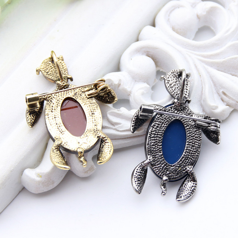 Izuzetne igle za broš s velikim kristalima morskih kornjača za žene Plavi životinjski nakit Antikne zlatne boje Igle za revere Ležerni broševi