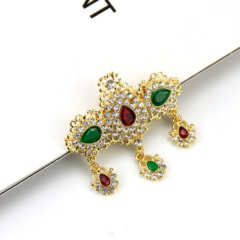 Sunspicems Chic Crystal Brooch Pins for Women Ethnic Wedding Caftan Jewelry Gold Color Full Rhinestone Bohemi Bride Gift