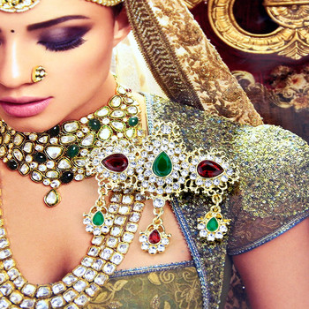 Sunspicems Chic Crystal Brooch Pins for Women Ethnic Wedding Caftan Jewelry Gold Color Full Rhinestone Bohemi Bride Gift