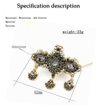 Sunspicems Chic Crystal Brooch Pins for Women Ethnic Wedding Caftan Jewelry Gold Color Full Rhinestone Bohemi Bride Gift