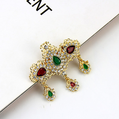 Sunspicems Ace de broșă de cristal chic pentru femei Bijuterii caftan de nuntă etnică de culoare aurie Cadou de mireasă cu stras complet Boemia