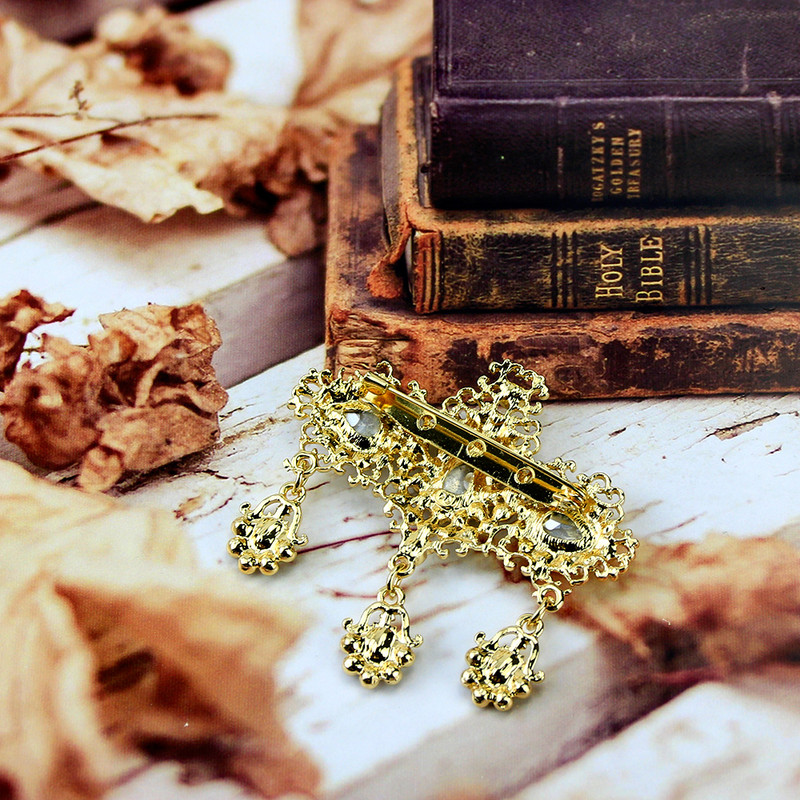 Sunspicems Ace de broșă de cristal chic pentru femei Bijuterii caftan de nuntă etnică de culoare aurie Cadou de mireasă cu stras complet Boemia