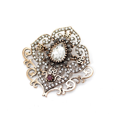Sunspicems Retro Vintage Virág Bross Pin Női Antik Arany Szín Gyanta Török Etnikai Esküvői Ékszer Kristály Bross