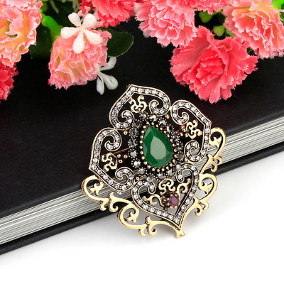 Sunspicems Retro Vintage Virág Bross Pin Női Antik Arany Szín Gyanta Török Etnikai Esküvői Ékszer Kristály Bross