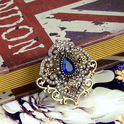 Sunspicems Retro Vintage Virág Bross Pin Női Antik Arany Szín Gyanta Török Etnikai Esküvői Ékszer Kristály Bross