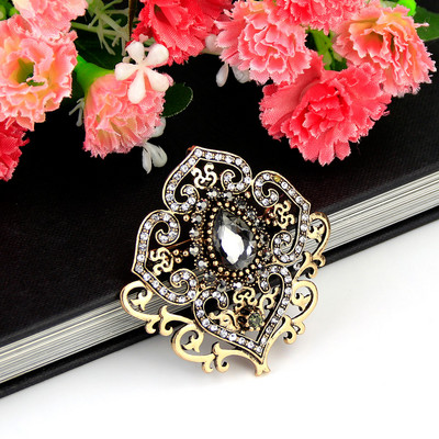 Sunspicems Retro Vintage Virág Bross Pin Női Antik Arany Szín Gyanta Török Etnikai Esküvői Ékszer Kristály Bross